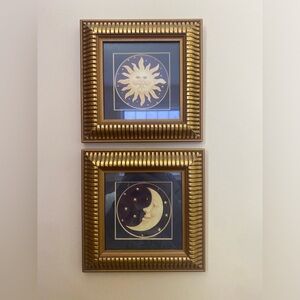 Gold Framed Sun and Moon Art Set